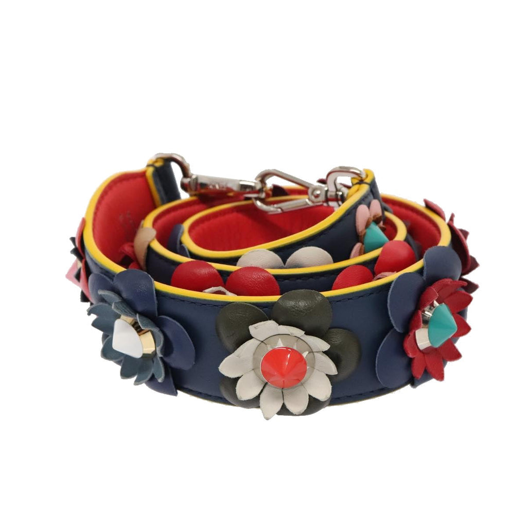 FENDI Flower Shoulder Strap Leather 31.9"" Blue Silver 90205