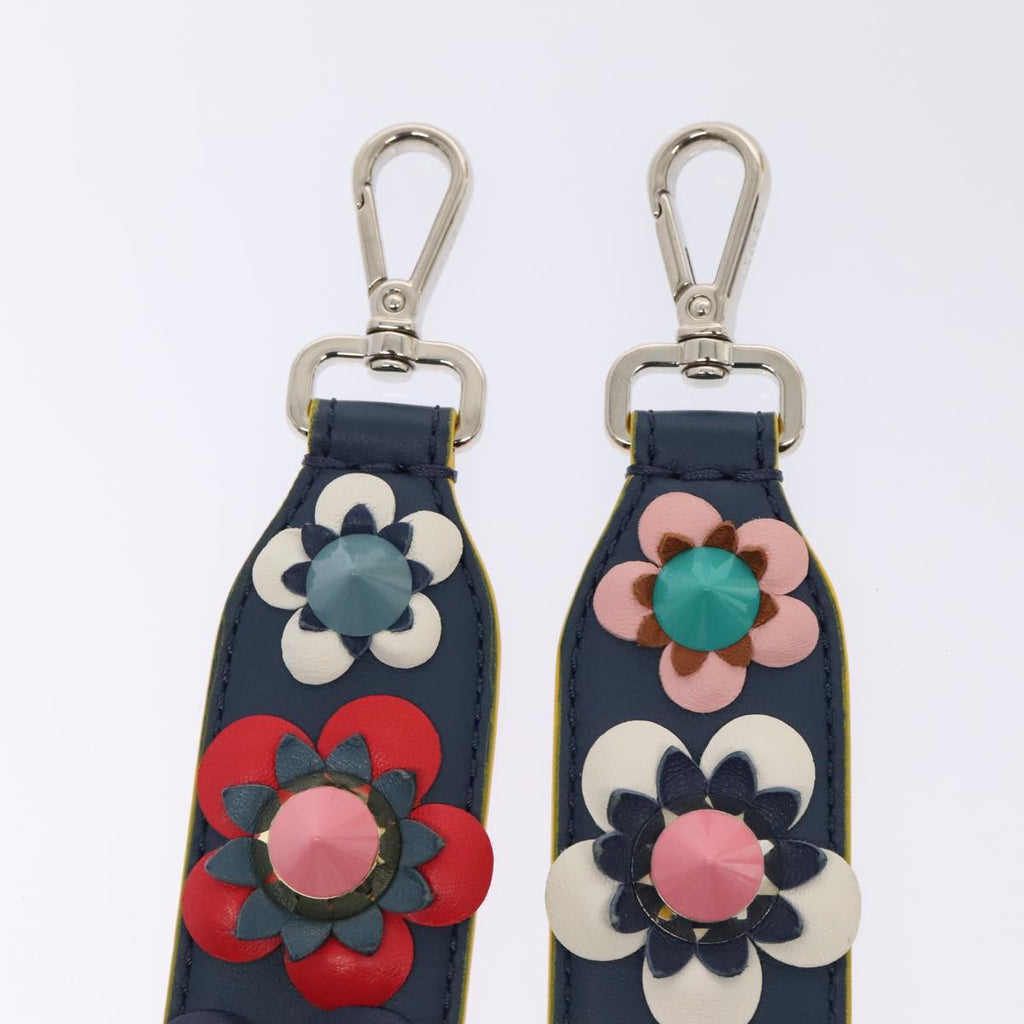 FENDI Flower Shoulder Strap Leather 31.9"" Blue Silver 90205