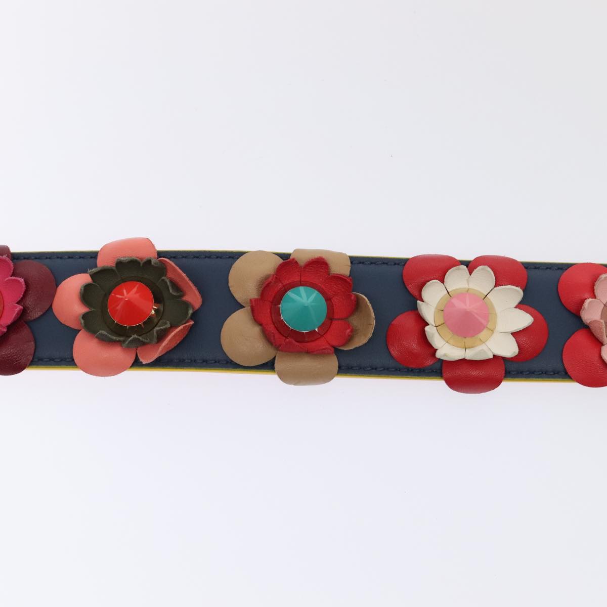 FENDI Flower Shoulder Strap Leather 31.9"" Blue Silver 90205
