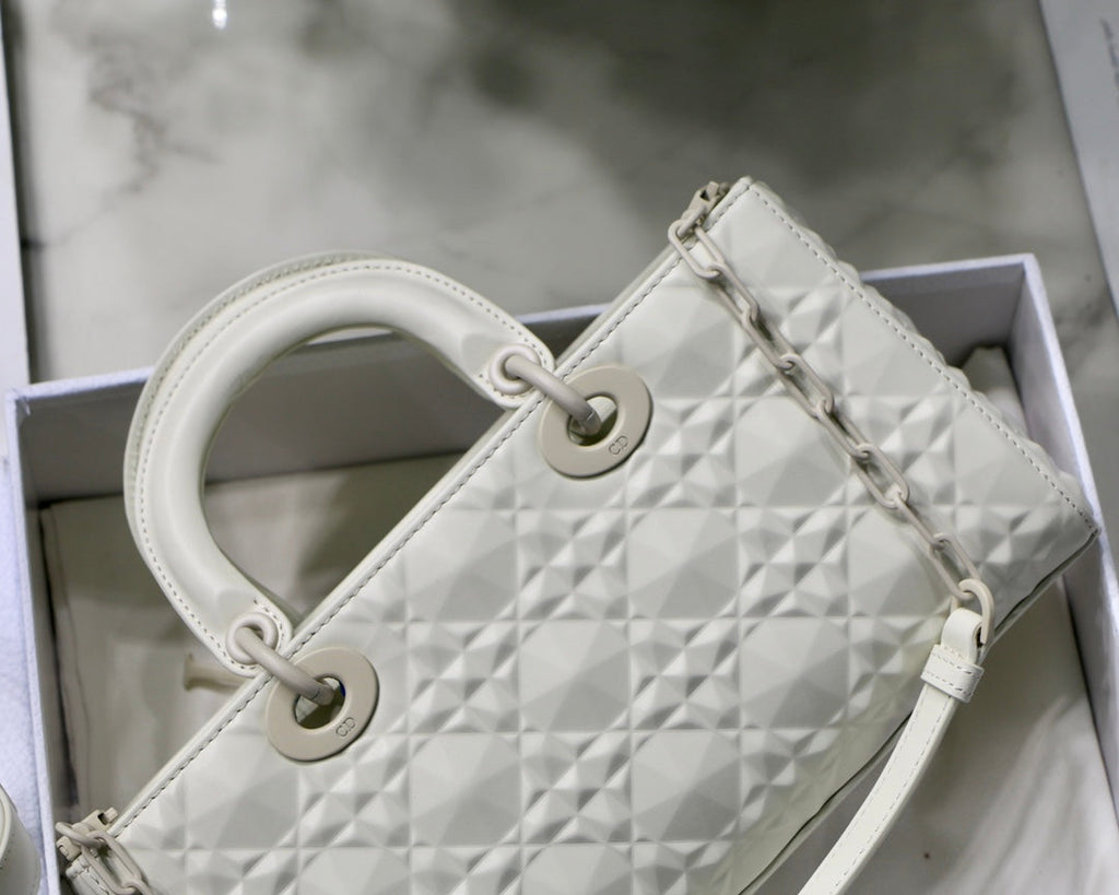 GLAMI Lady D-Joy Bag White Macrocannage Technical Fabric, White Handbags, 26cm CD M0540OTID_M933