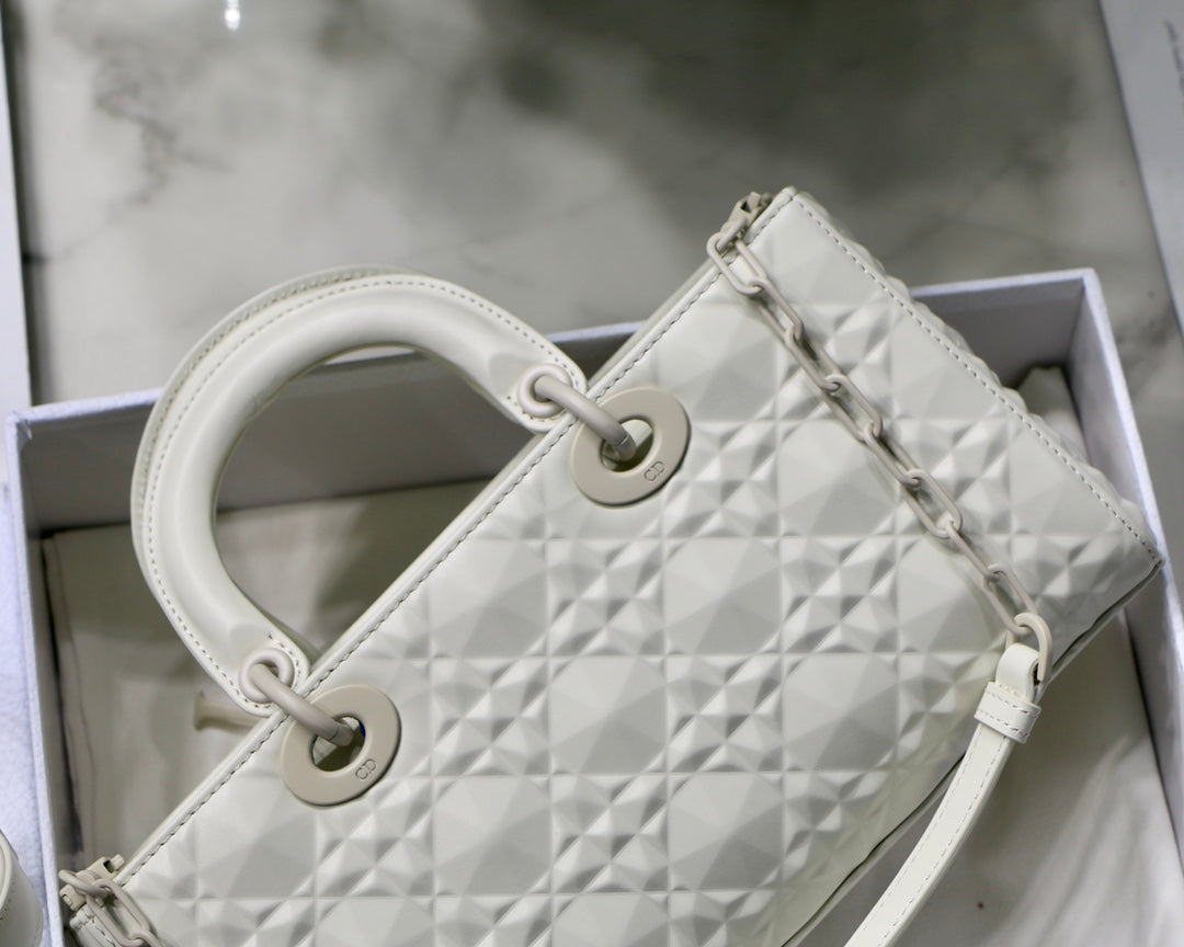 GLAMI Lady D-Joy Bag White Macrocannage Technical Fabric, White Handbags, 26cm CD M0540OTID_M933