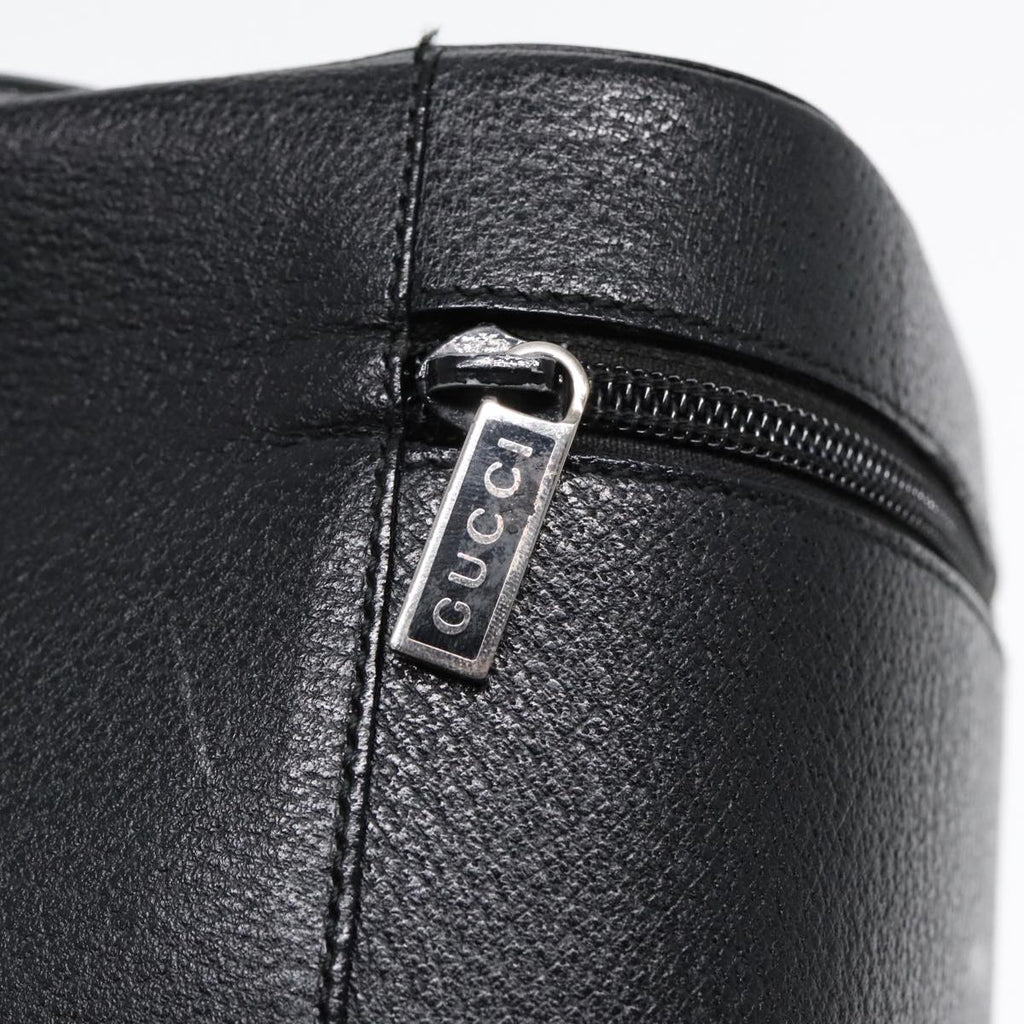 GUCCI Cosmetic Pouch Leather Black Gold 90255
