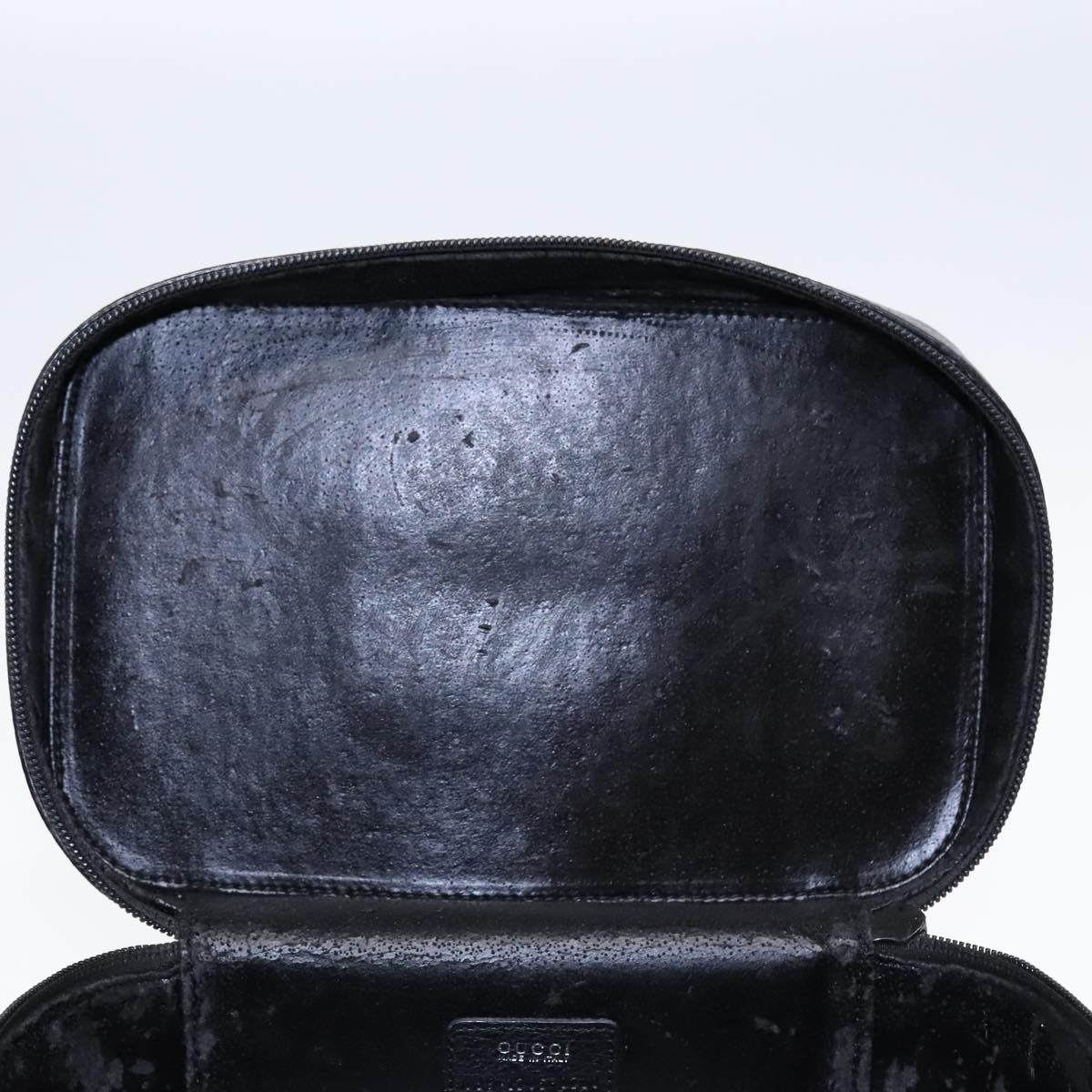 GUCCI Cosmetic Pouch Leather Black Gold 90255
