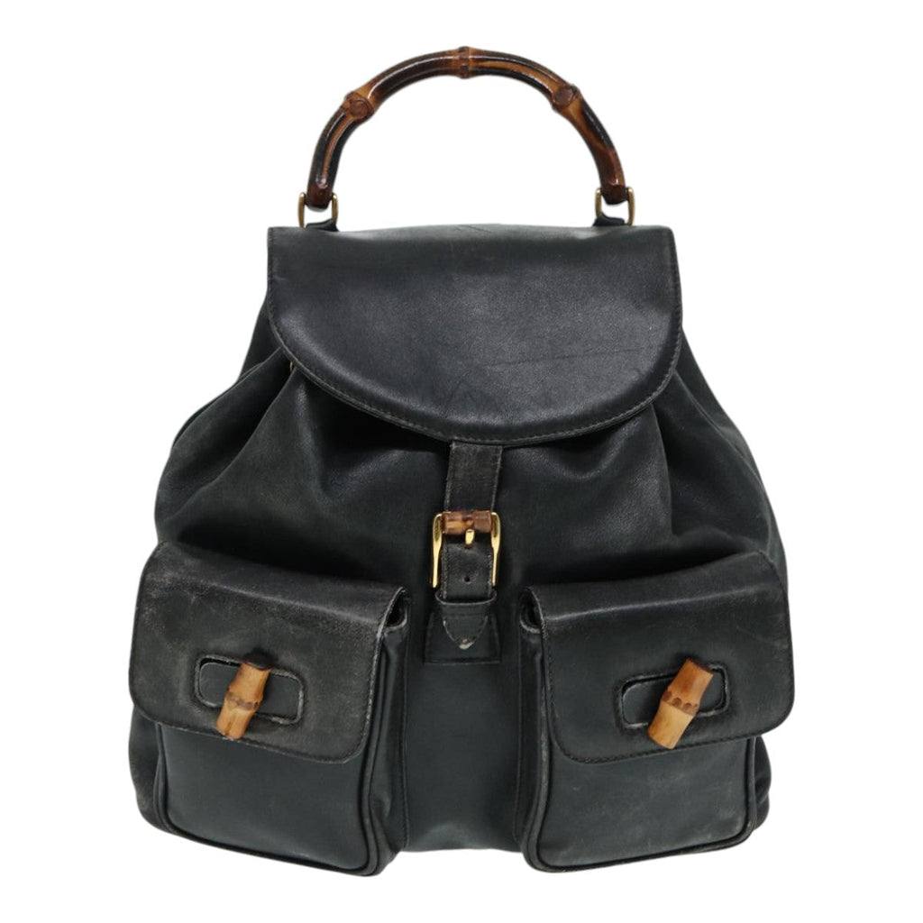 GUCCI Bamboo Backpack Leather Black Gold 003 1998 0016 90321