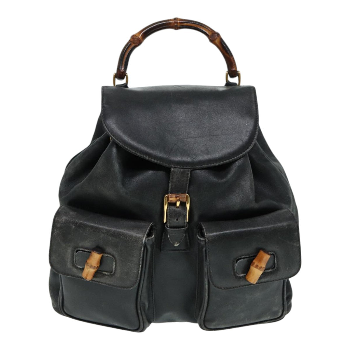 GUCCI Bamboo Backpack Leather Black Gold 003 1998 0016 90321