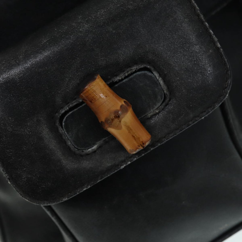 GUCCI Bamboo Backpack Leather Black Gold 003 1998 0016 90321