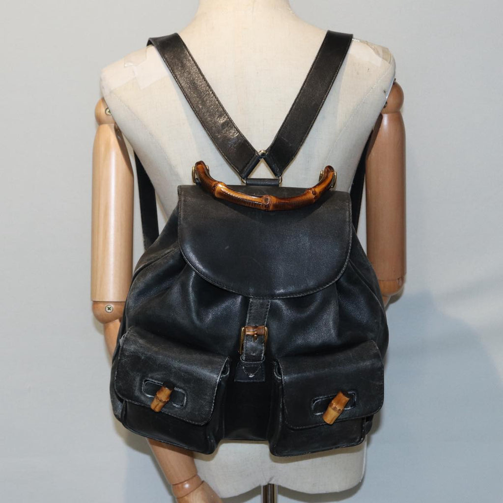GUCCI Bamboo Backpack Leather Black Gold 003 1998 0016 90321