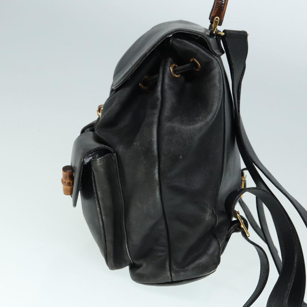 GUCCI Bamboo Backpack Leather Black Gold 003 1998 0016 90321