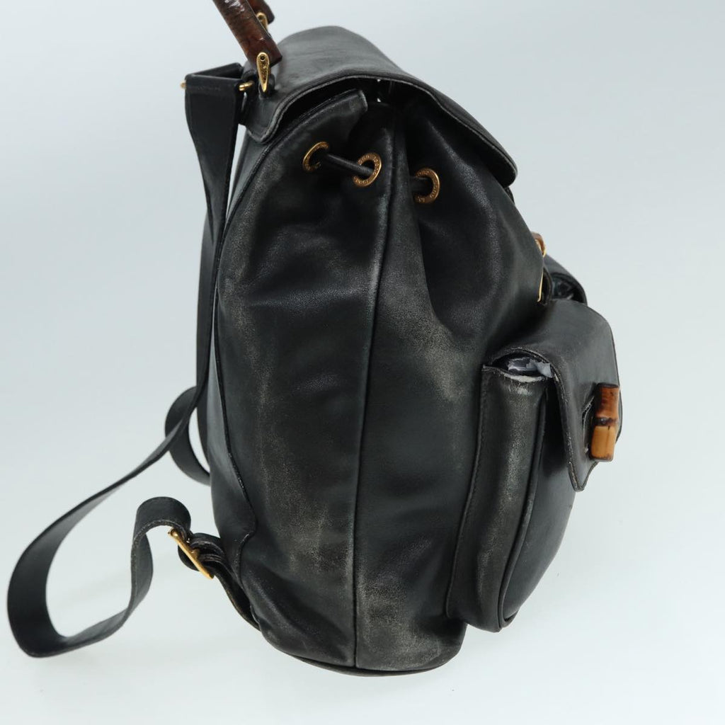 GUCCI Bamboo Backpack Leather Black Gold 003 1998 0016 90321