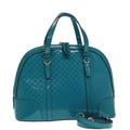 GUCCI Micro GG Canvas Hand Bag 2way Turquoise Blue Gold 309617 90323