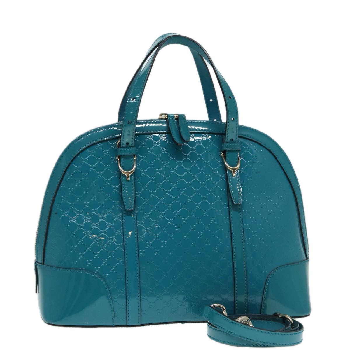 GUCCI Micro GG Canvas Hand Bag 2way Turquoise Blue Gold 309617 90323