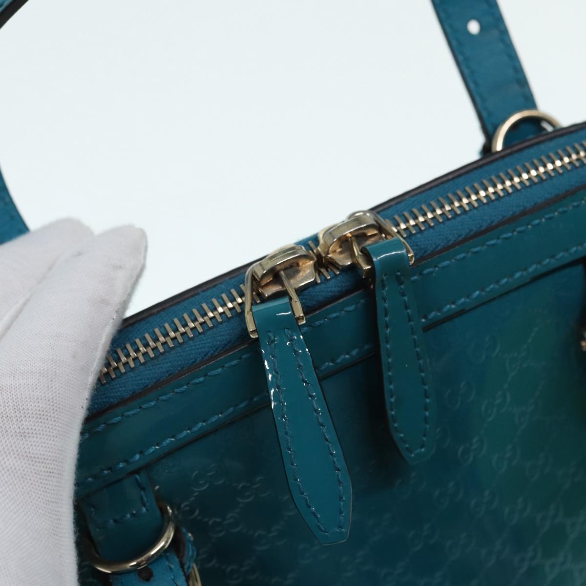 GUCCI Micro GG Canvas Hand Bag 2way Turquoise Blue Gold 309617 90323