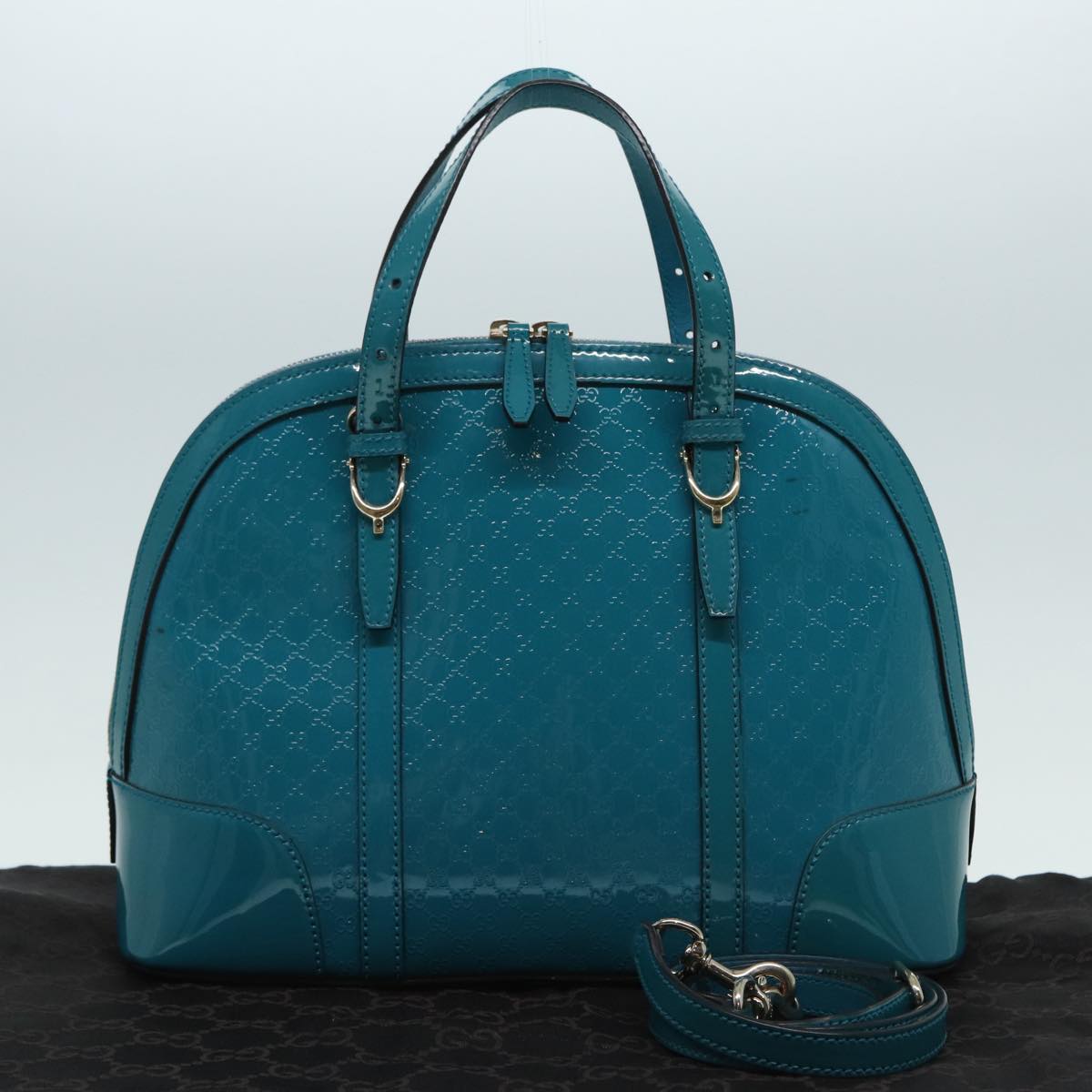 GUCCI Micro GG Canvas Hand Bag 2way Turquoise Blue Gold 309617 90323