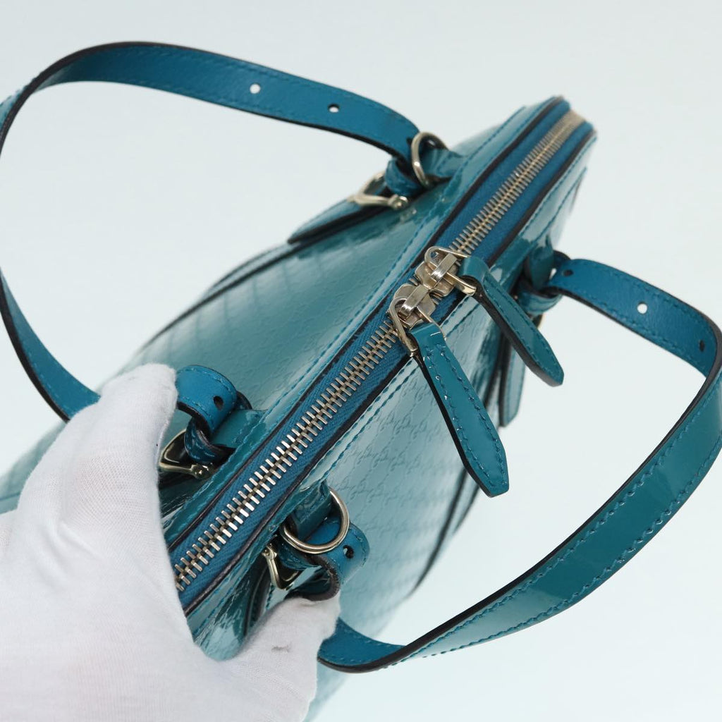 GUCCI Micro GG Canvas Hand Bag 2way Turquoise Blue Gold 309617 90323
