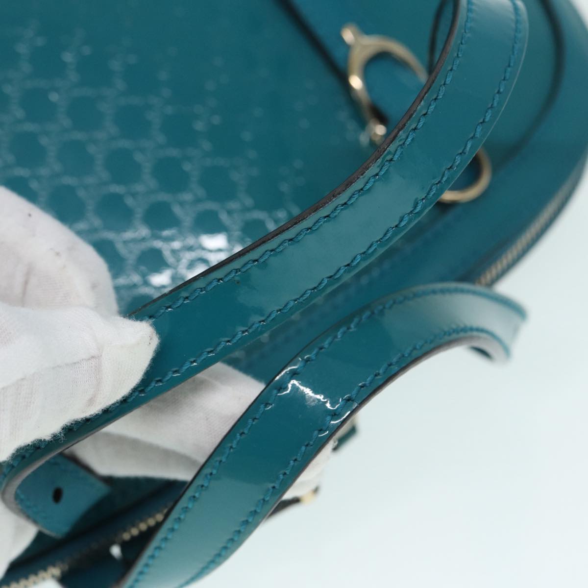 GUCCI Micro GG Canvas Hand Bag 2way Turquoise Blue Gold 309617 90323