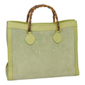 GUCCI Bamboo Hand Bag Suede Leather Green Gold 90325