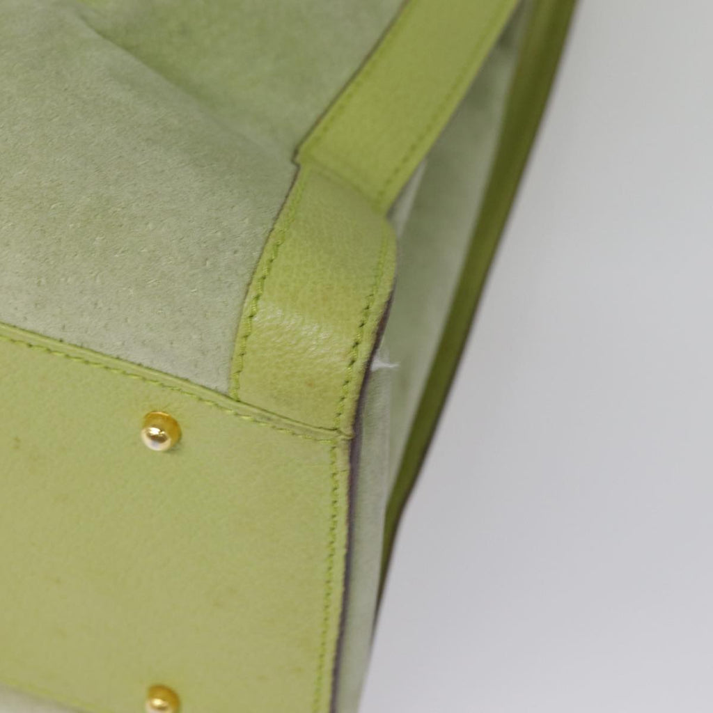 GUCCI Bamboo Hand Bag Suede Leather Green Gold 90325