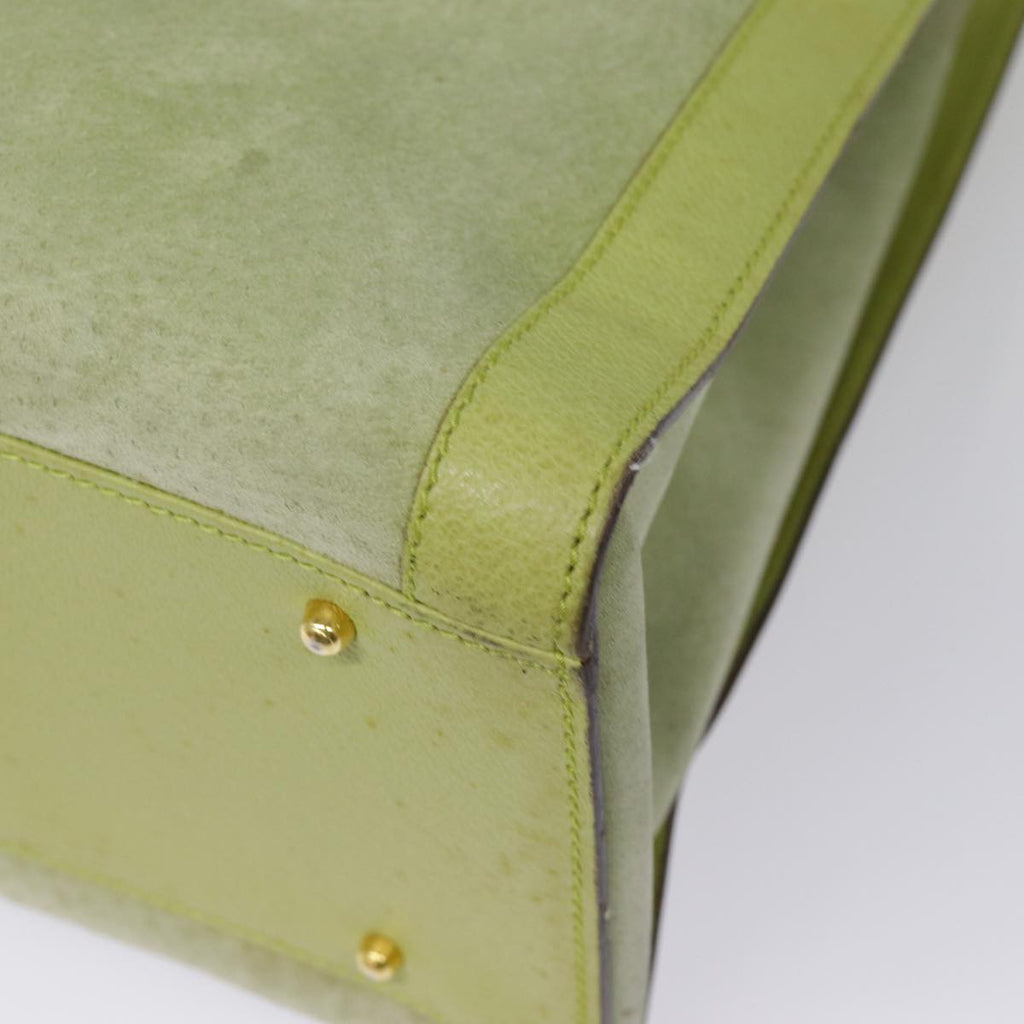 GUCCI Bamboo Hand Bag Suede Leather Green Gold 90325