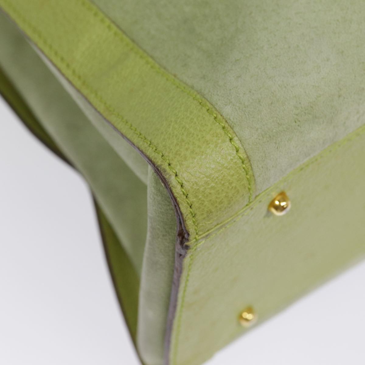 GUCCI Bamboo Hand Bag Suede Leather Green Gold 90325