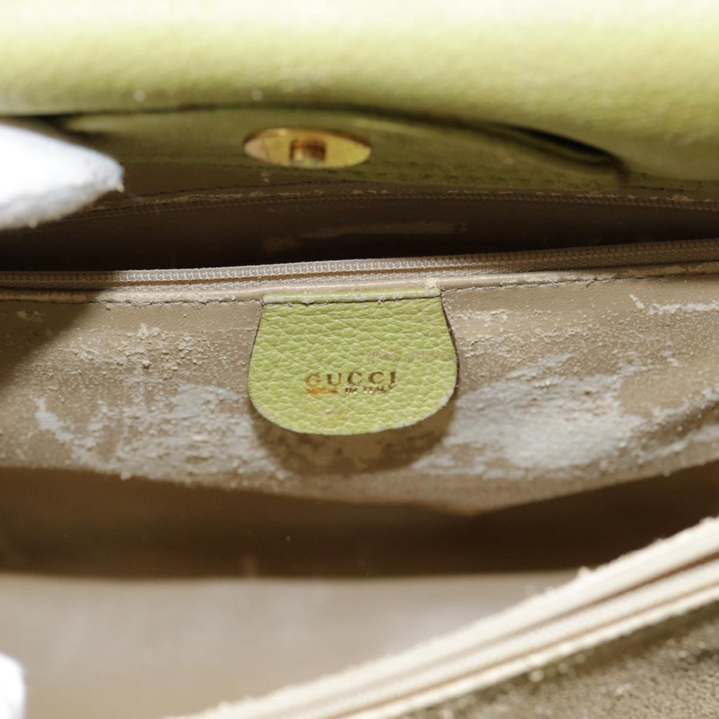 GUCCI Bamboo Hand Bag Suede Leather Green Gold 90325