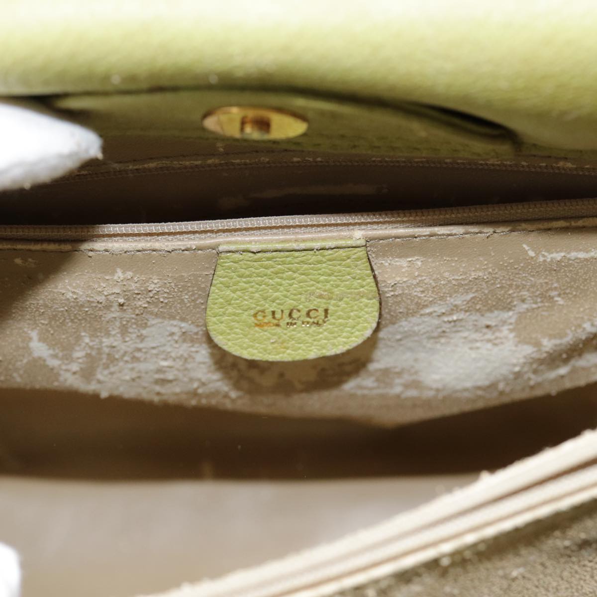 GUCCI Bamboo Hand Bag Suede Leather Green Gold 90325
