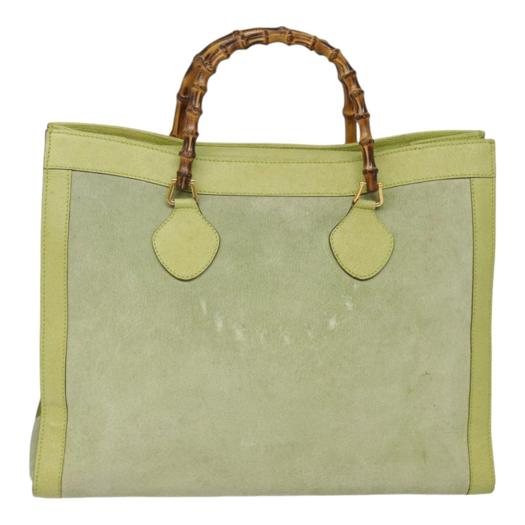 GUCCI Bamboo Hand Bag Suede Leather Green Gold 90325