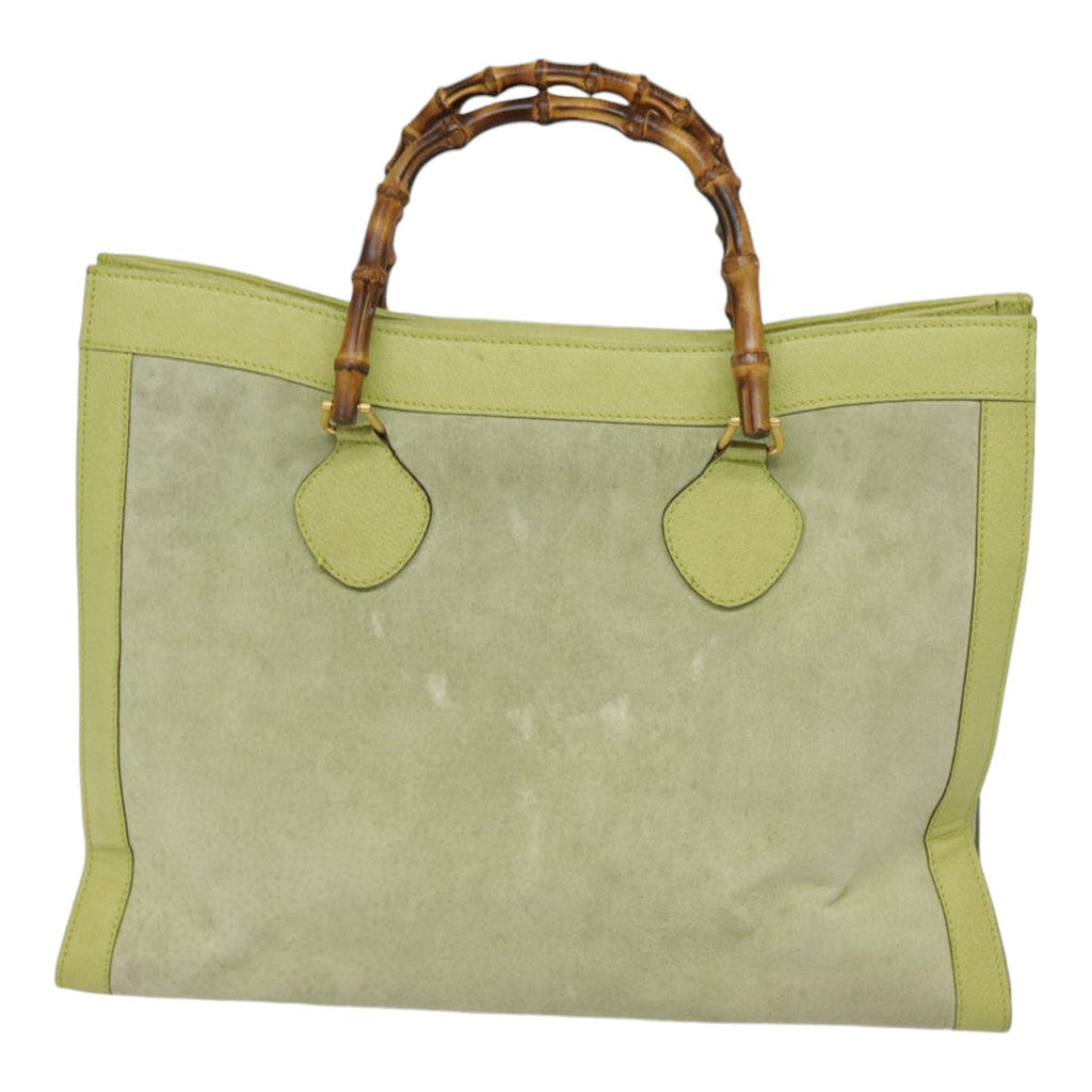 GUCCI Bamboo Hand Bag Suede Leather Green Gold 90325