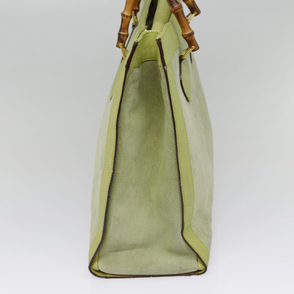 GUCCI Bamboo Hand Bag Suede Leather Green Gold 90325