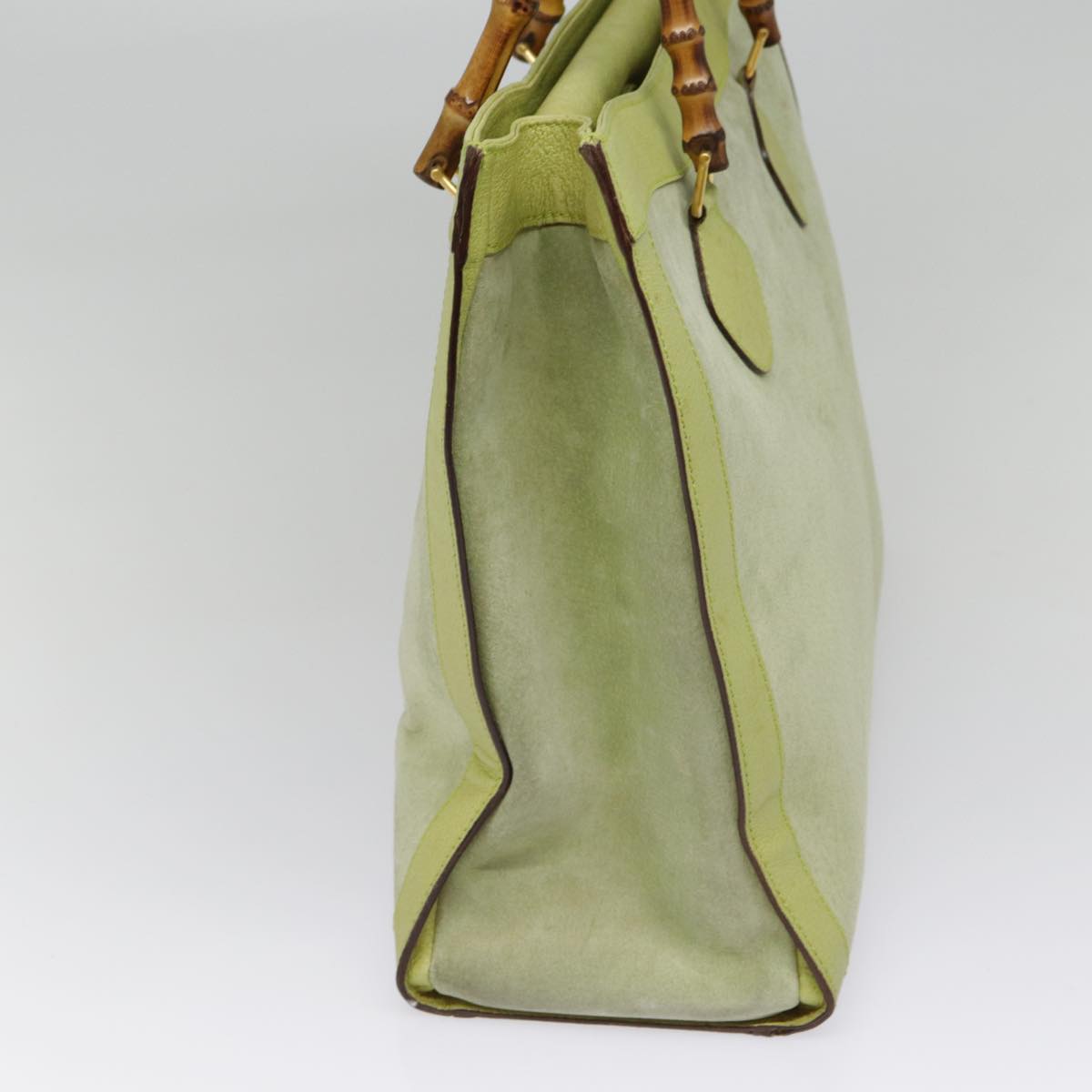 GUCCI Bamboo Hand Bag Suede Leather Green Gold 90325