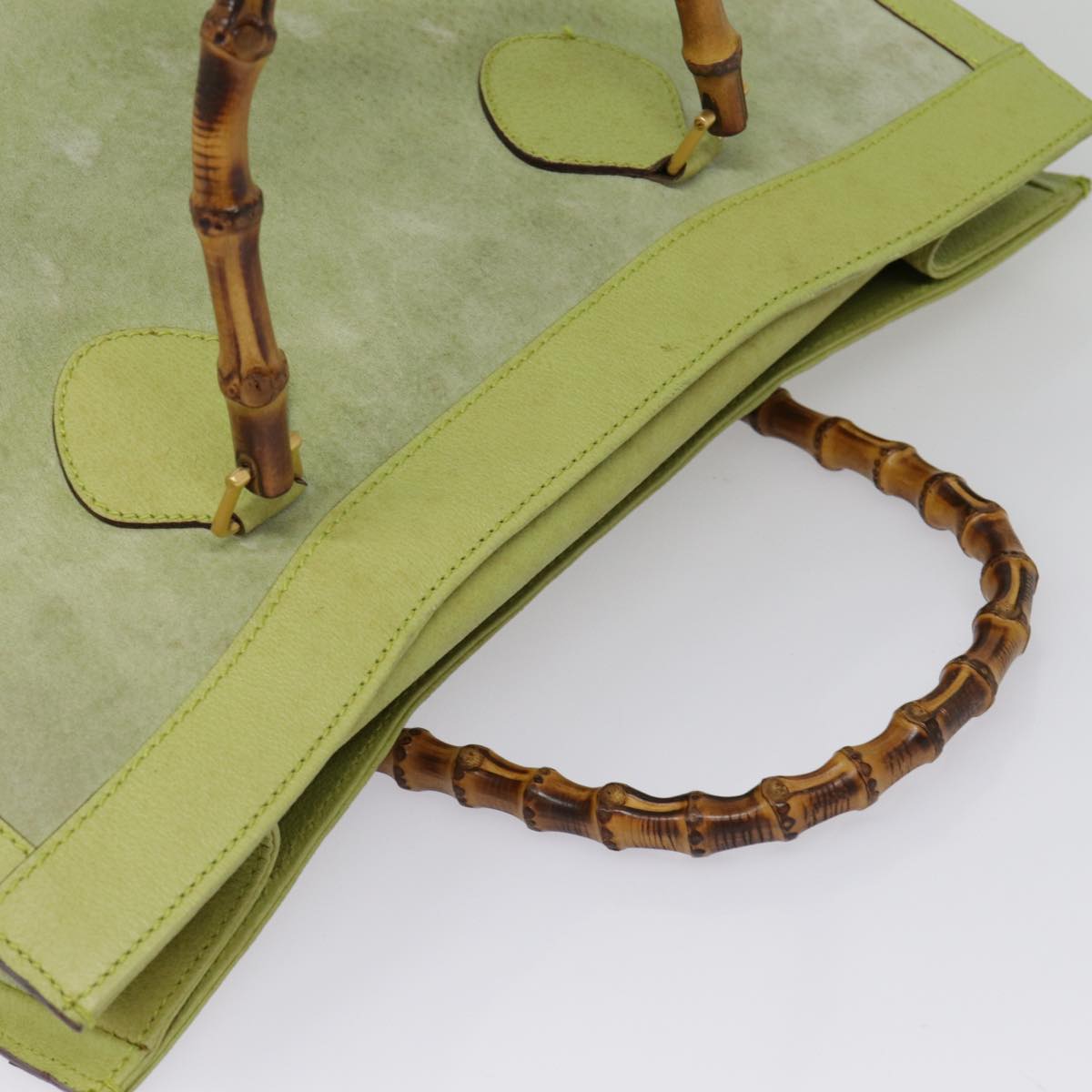 GUCCI Bamboo Hand Bag Suede Leather Green Gold 90325