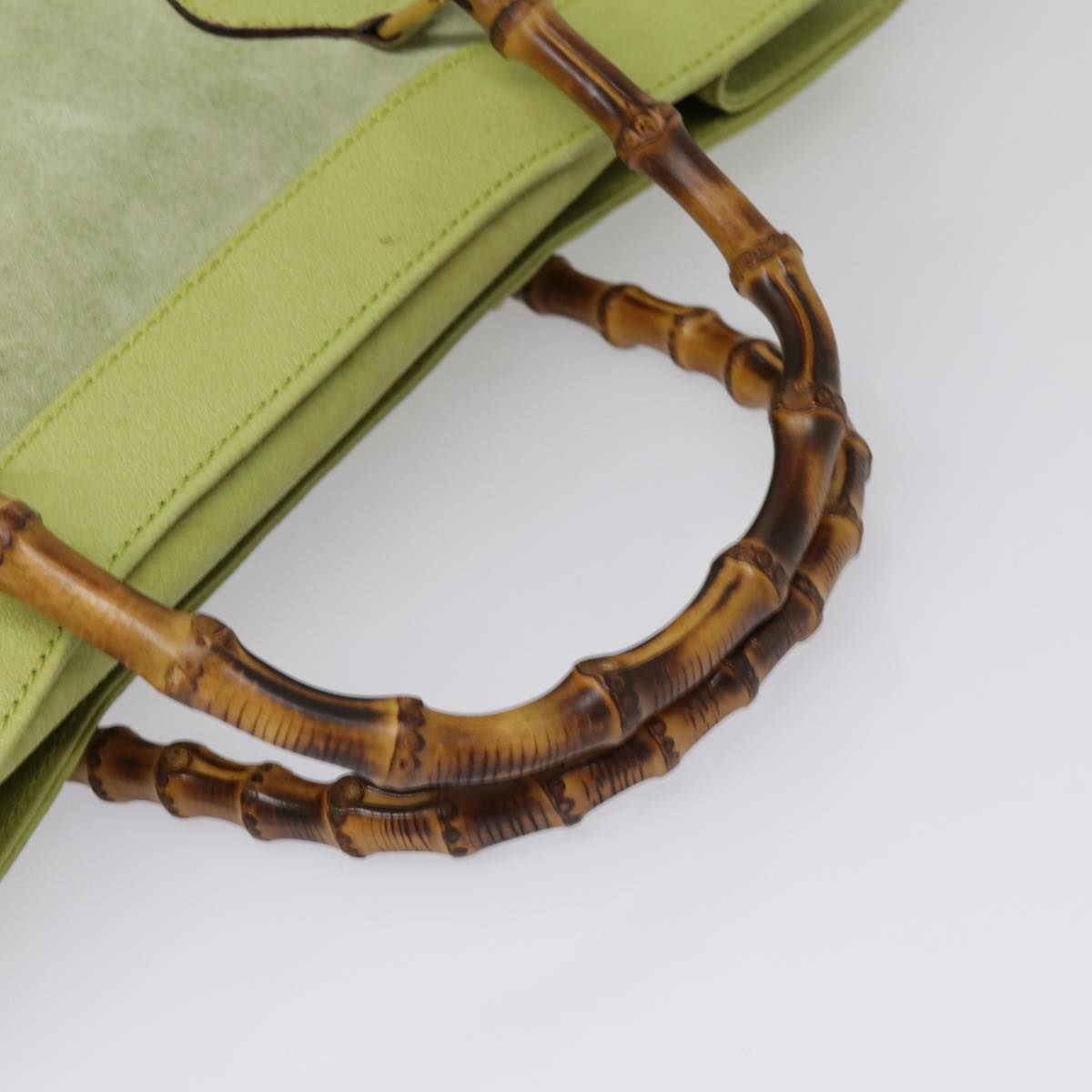 GUCCI Bamboo Hand Bag Suede Leather Green Gold 90325