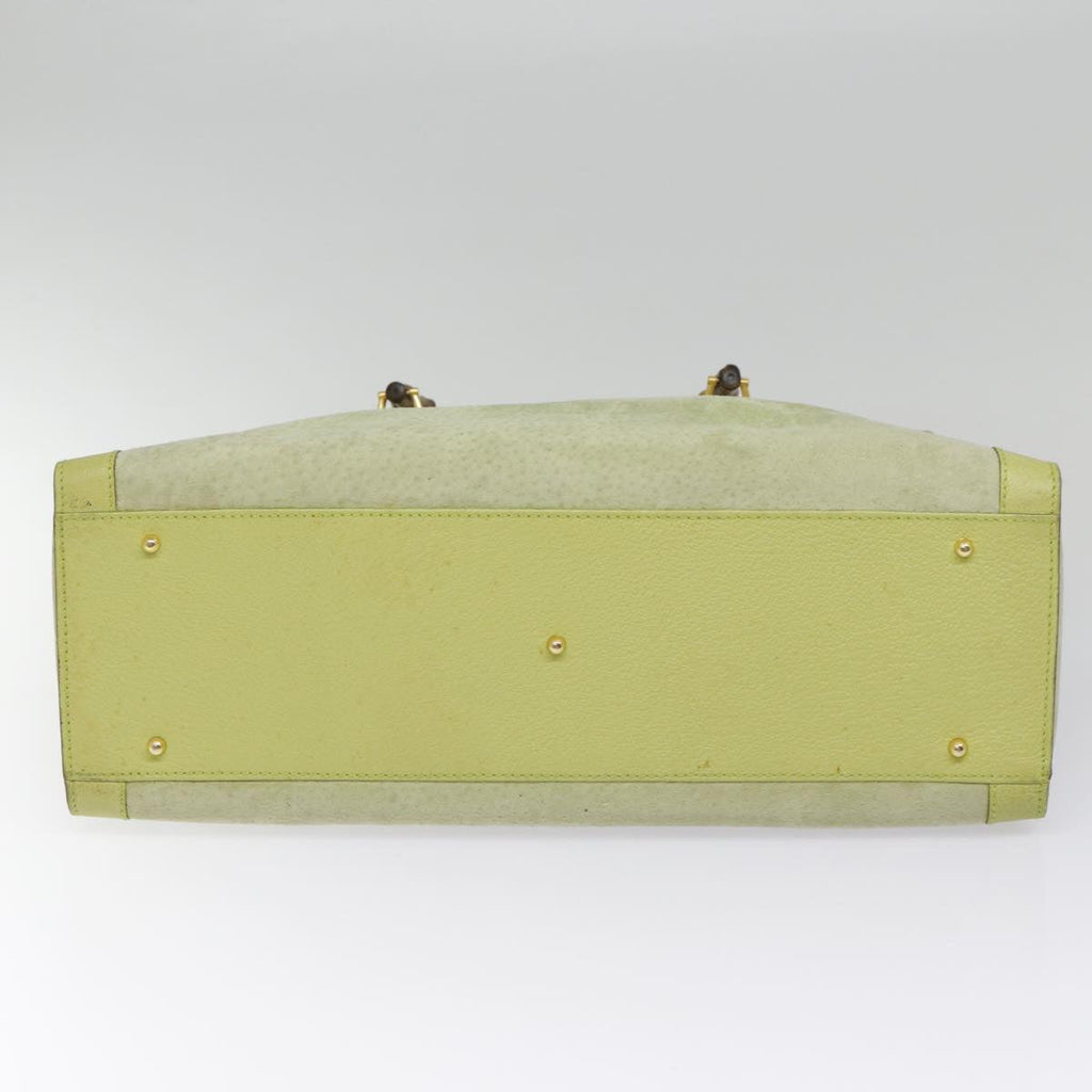 GUCCI Bamboo Hand Bag Suede Leather Green Gold 90325