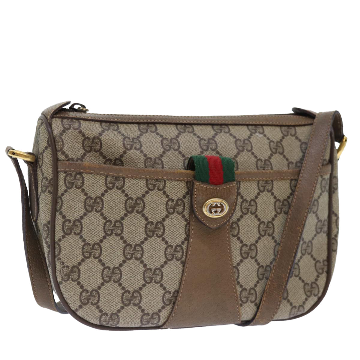 GUCCI GG Supreme Web Sherry Line Shoulder Bag PVC Beige Red 89 02 032 90332