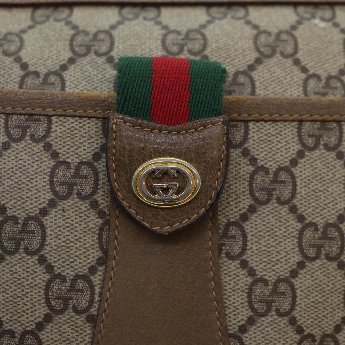 GUCCI GG Supreme Web Sherry Line Shoulder Bag PVC Beige Red 89 02 032 90332