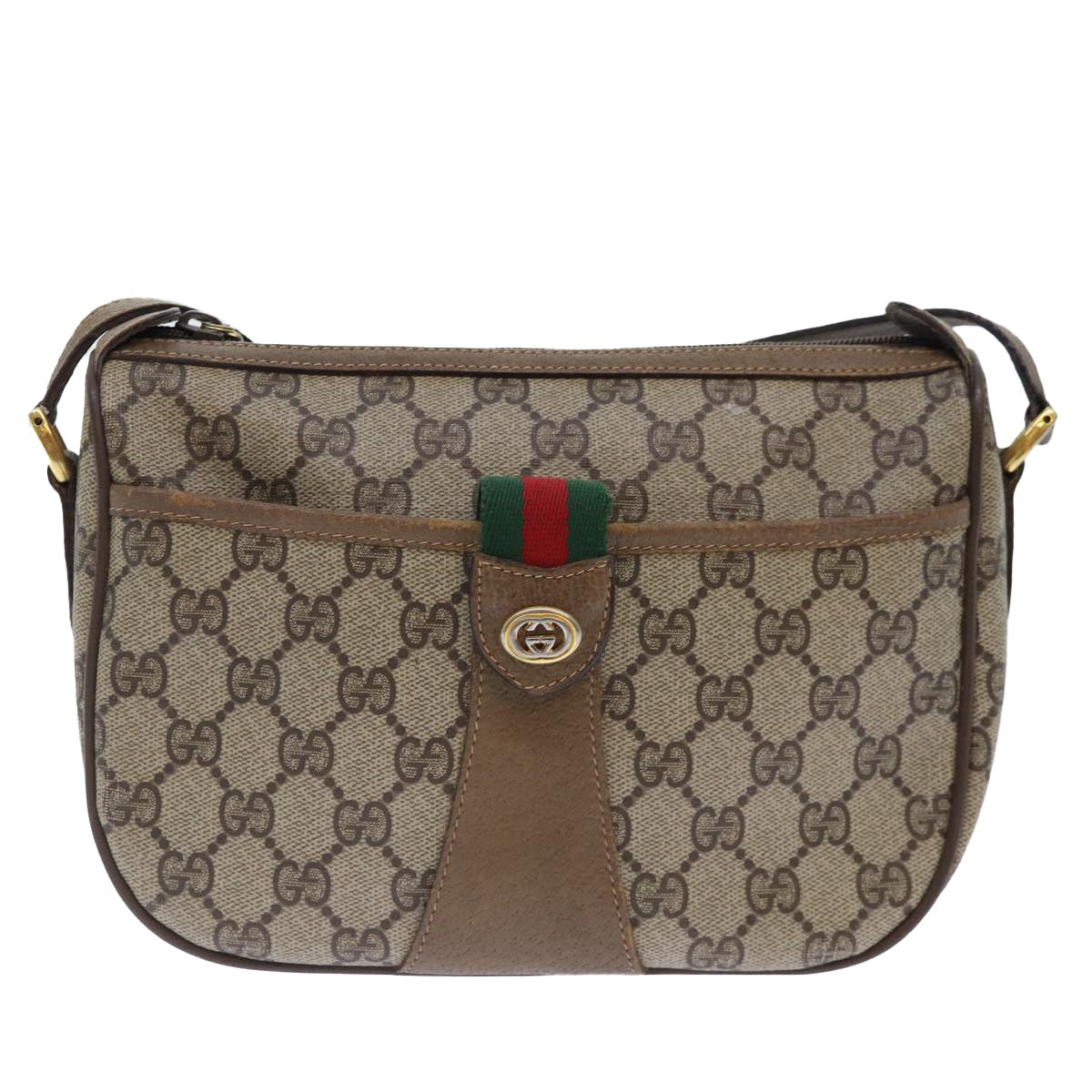 GUCCI GG Supreme Web Sherry Line Shoulder Bag PVC Beige Red 89 02 032 90332
