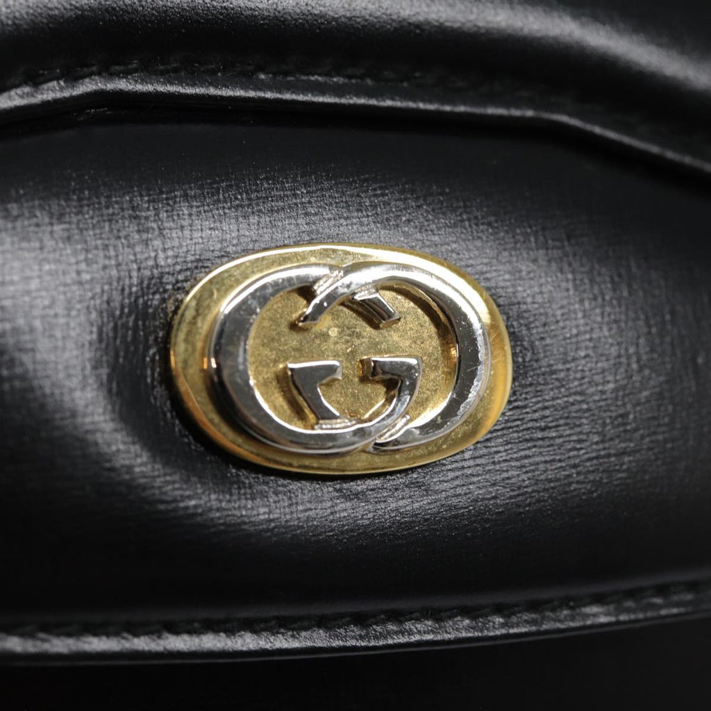 GUCCI Shoulder Bag Leather Black Gold 90362