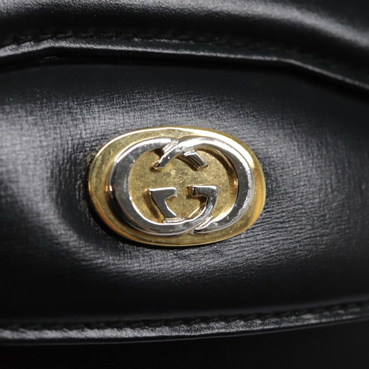 GUCCI Shoulder Bag Leather Black Gold 90362