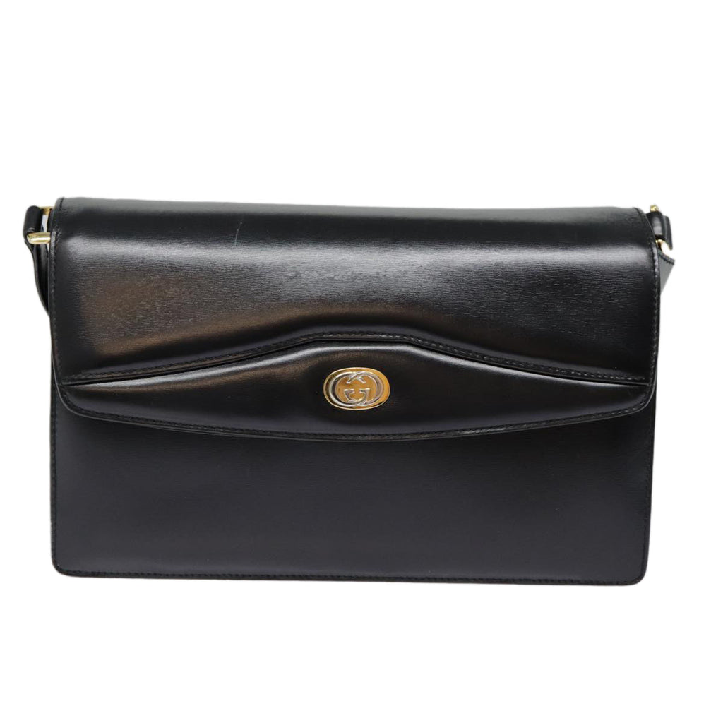 GUCCI Shoulder Bag Leather Black Gold 90362