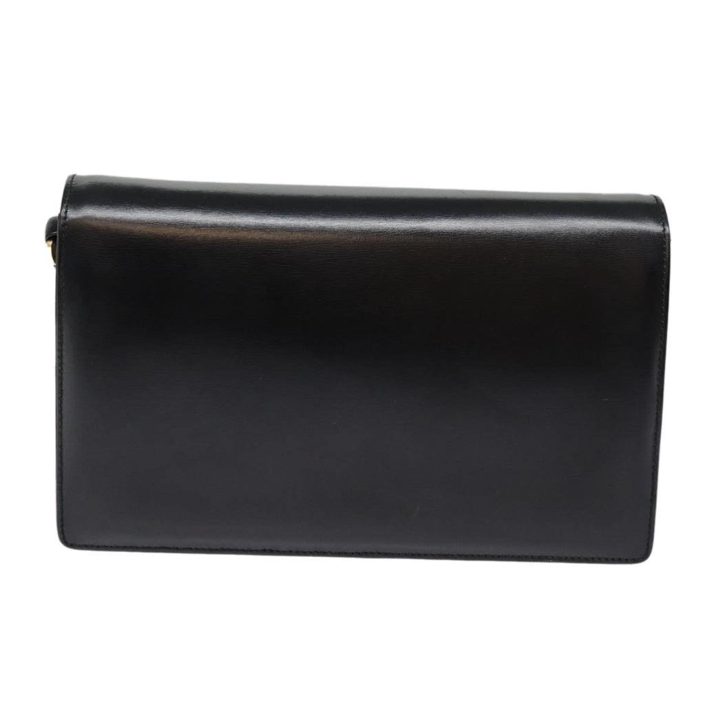 GUCCI Shoulder Bag Leather Black Gold 90362