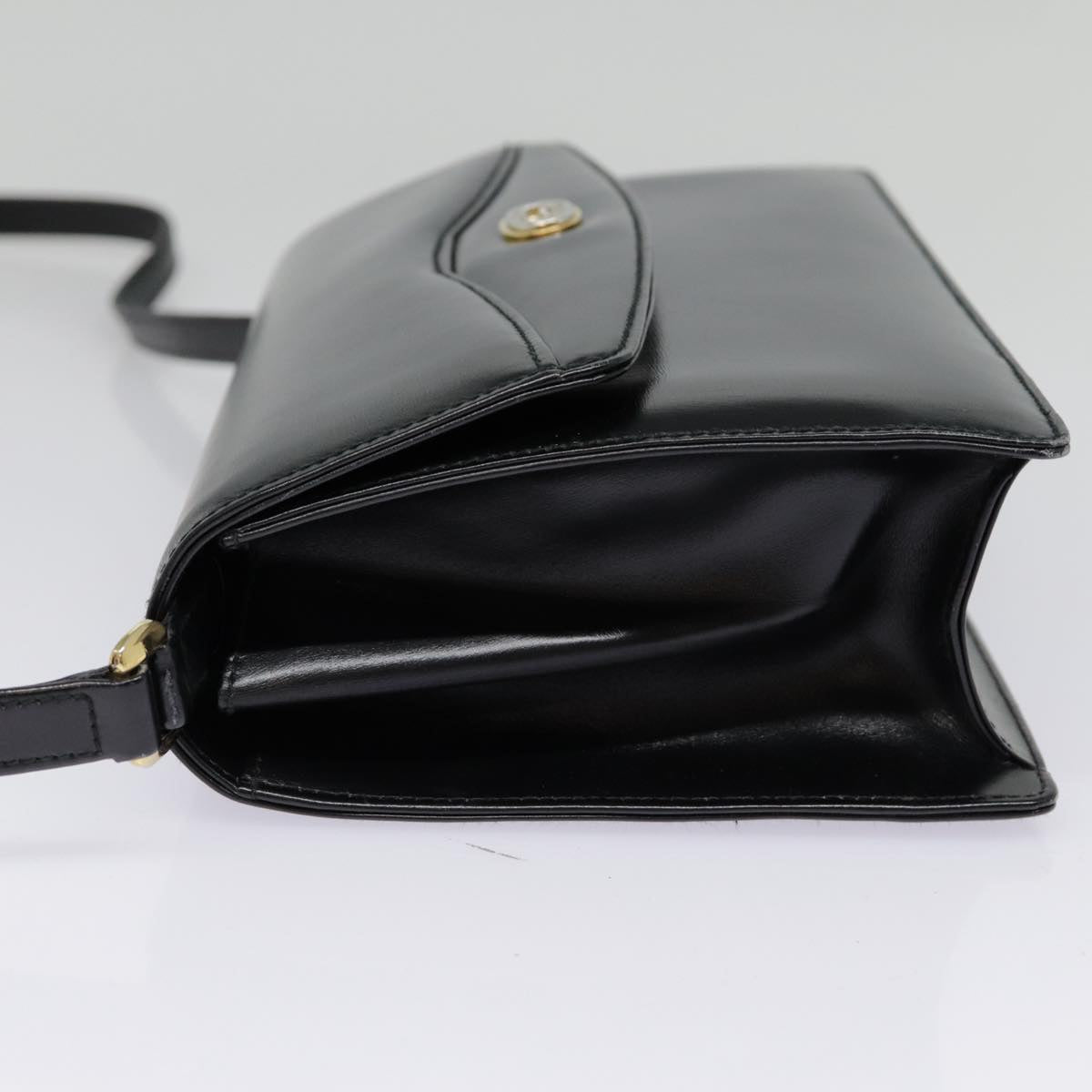 GUCCI Shoulder Bag Leather Black Gold 90362