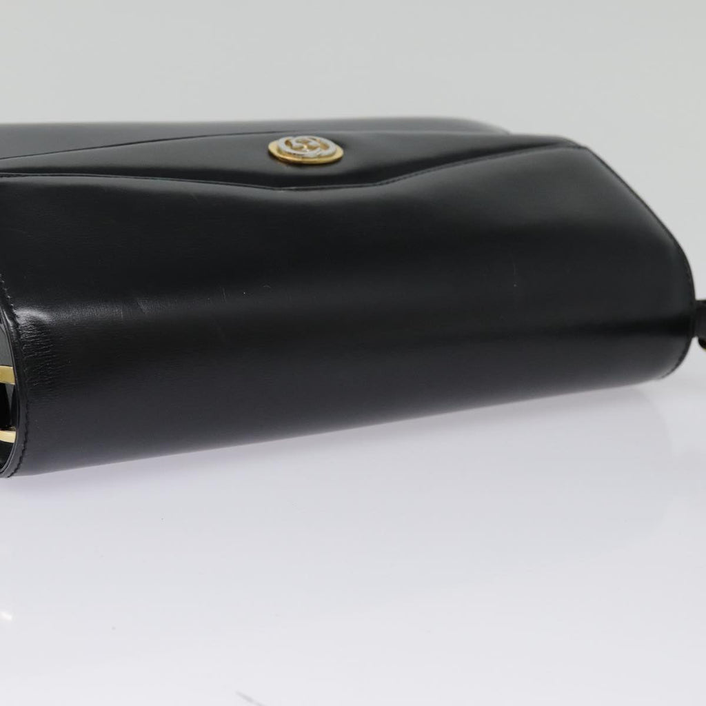 GUCCI Shoulder Bag Leather Black Gold 90362