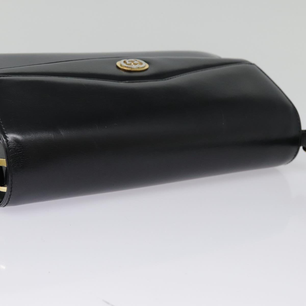 GUCCI Shoulder Bag Leather Black Gold 90362