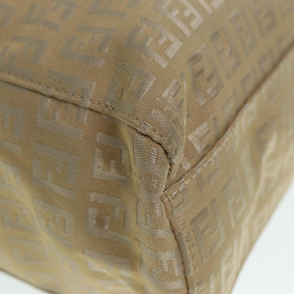 FENDI Zucchino Canvas Tote Bag Beige Gold 90378