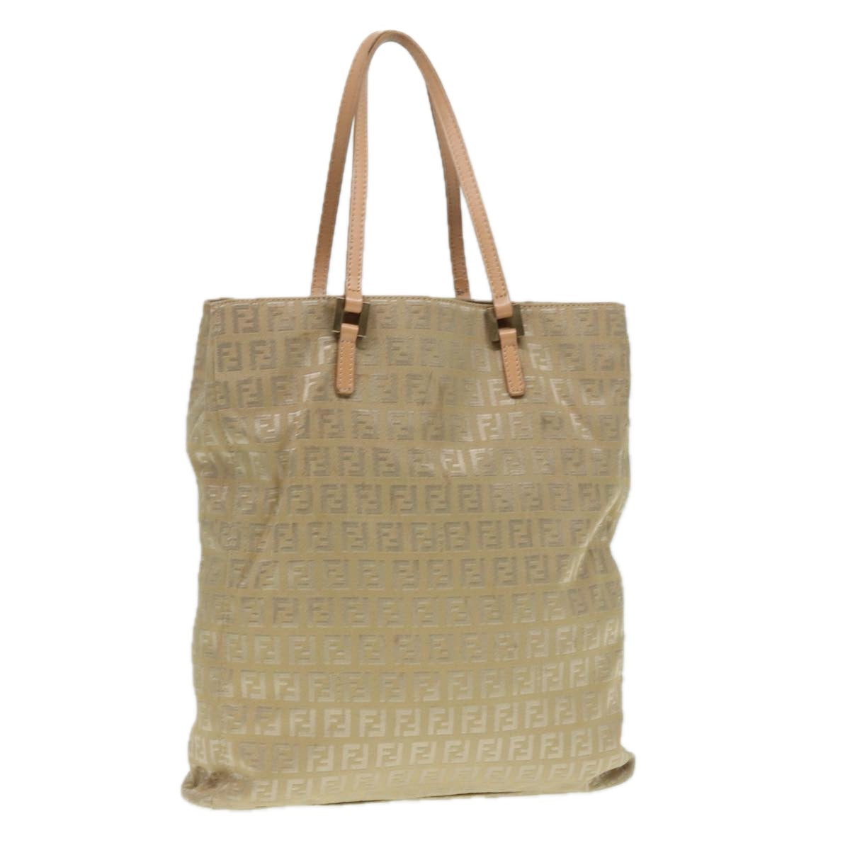 FENDI Zucchino Canvas Tote Bag Beige Gold 90378