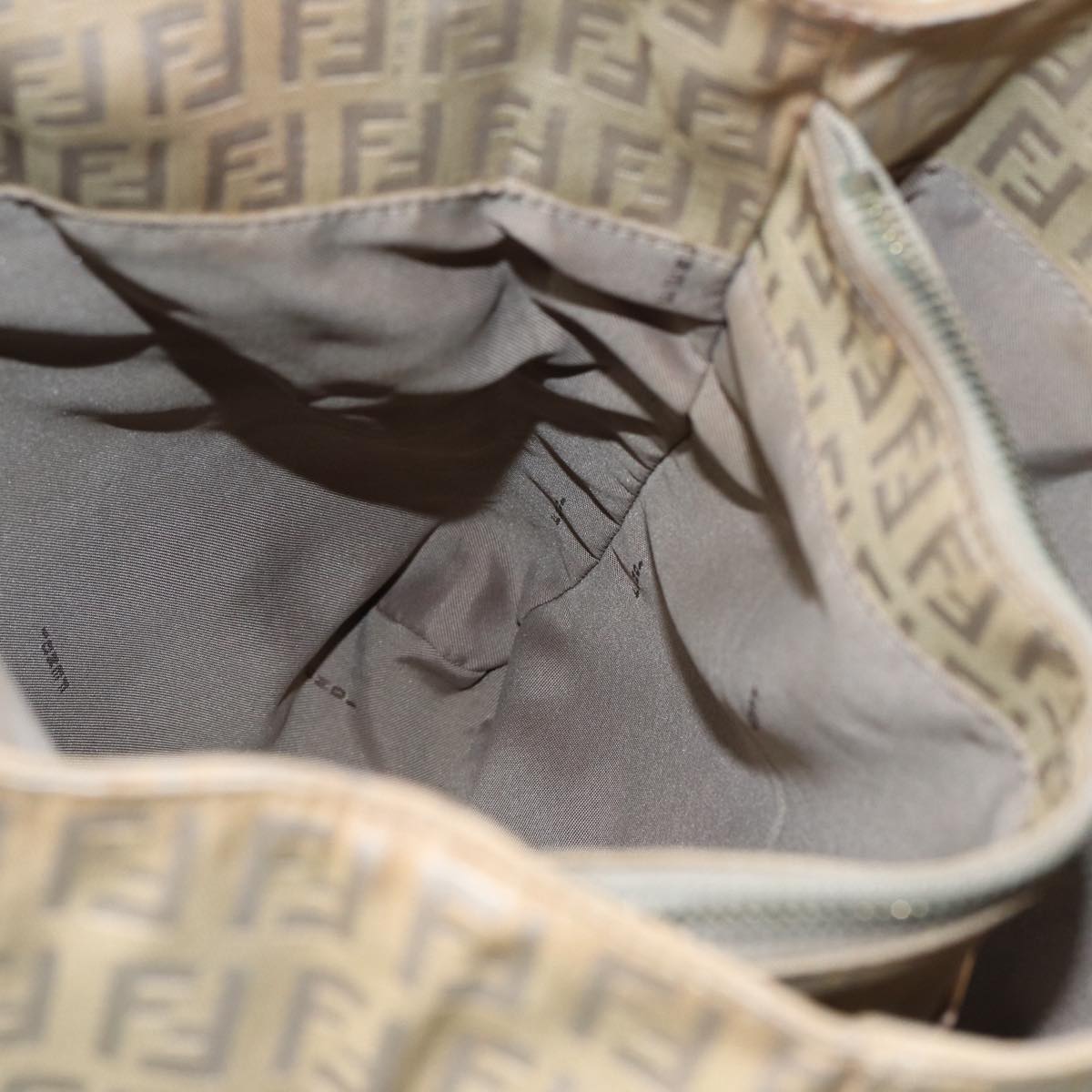 FENDI Zucchino Canvas Tote Bag Beige Gold 90378