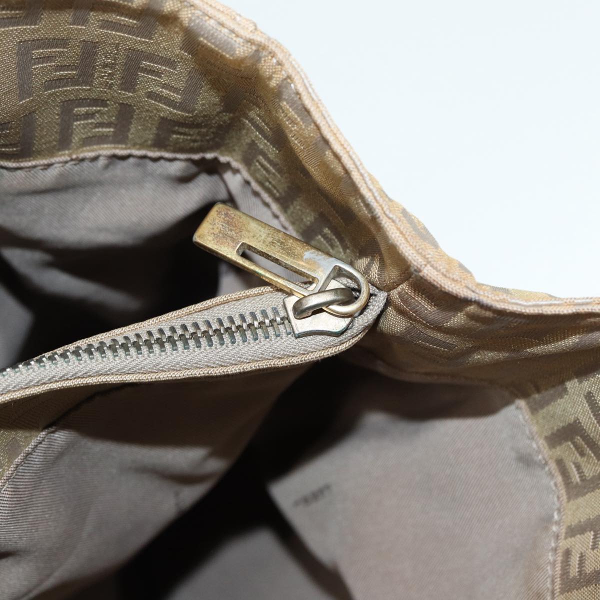FENDI Zucchino Canvas Tote Bag Beige Gold 90378