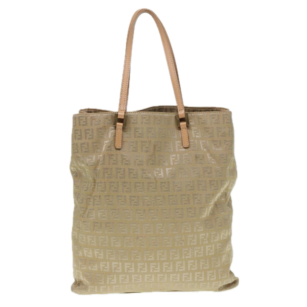 FENDI Zucchino Canvas Tote Bag Beige Gold 90378