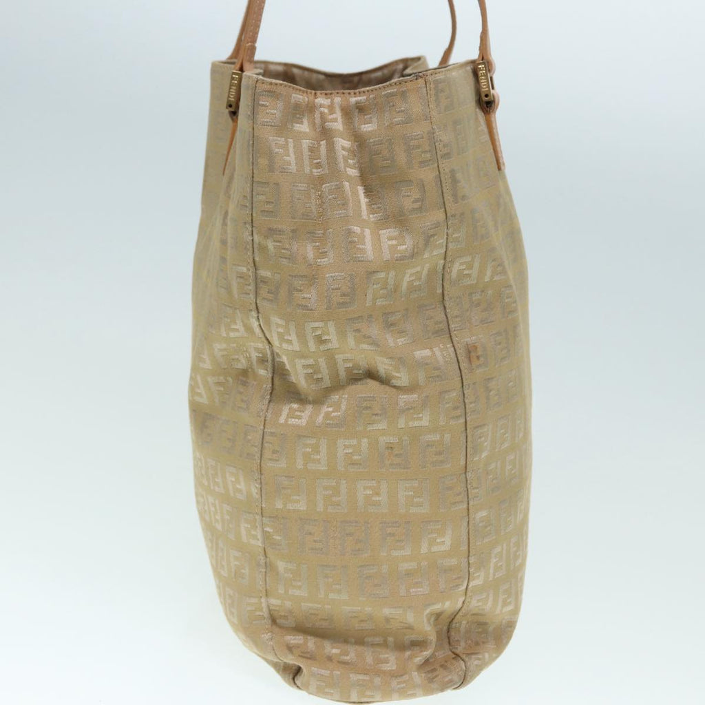 FENDI Zucchino Canvas Tote Bag Beige Gold 90378