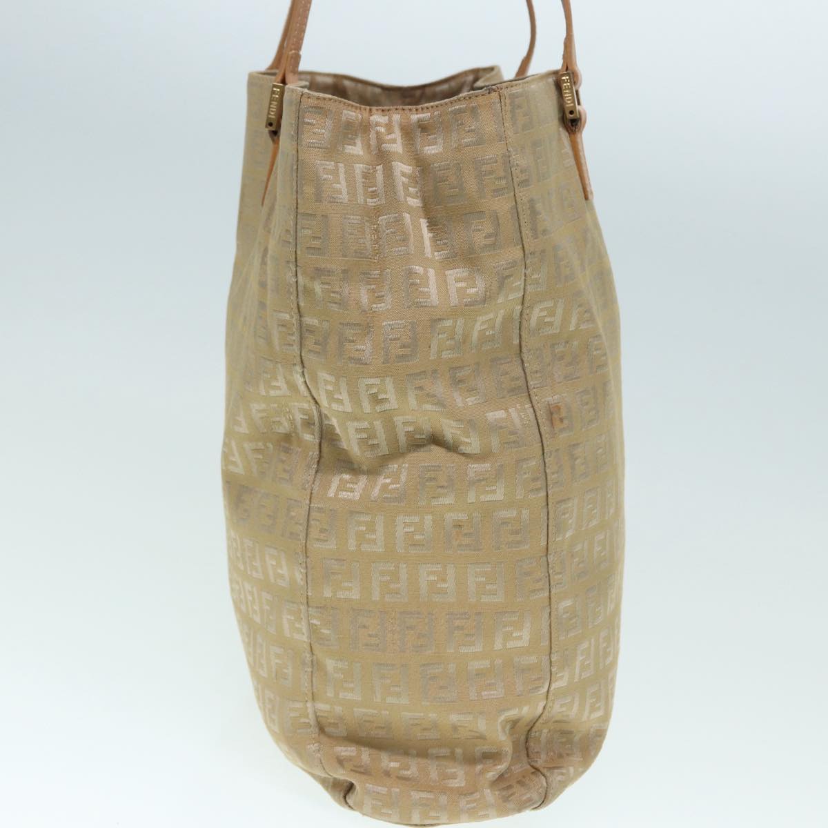 FENDI Zucchino Canvas Tote Bag Beige Gold 90378