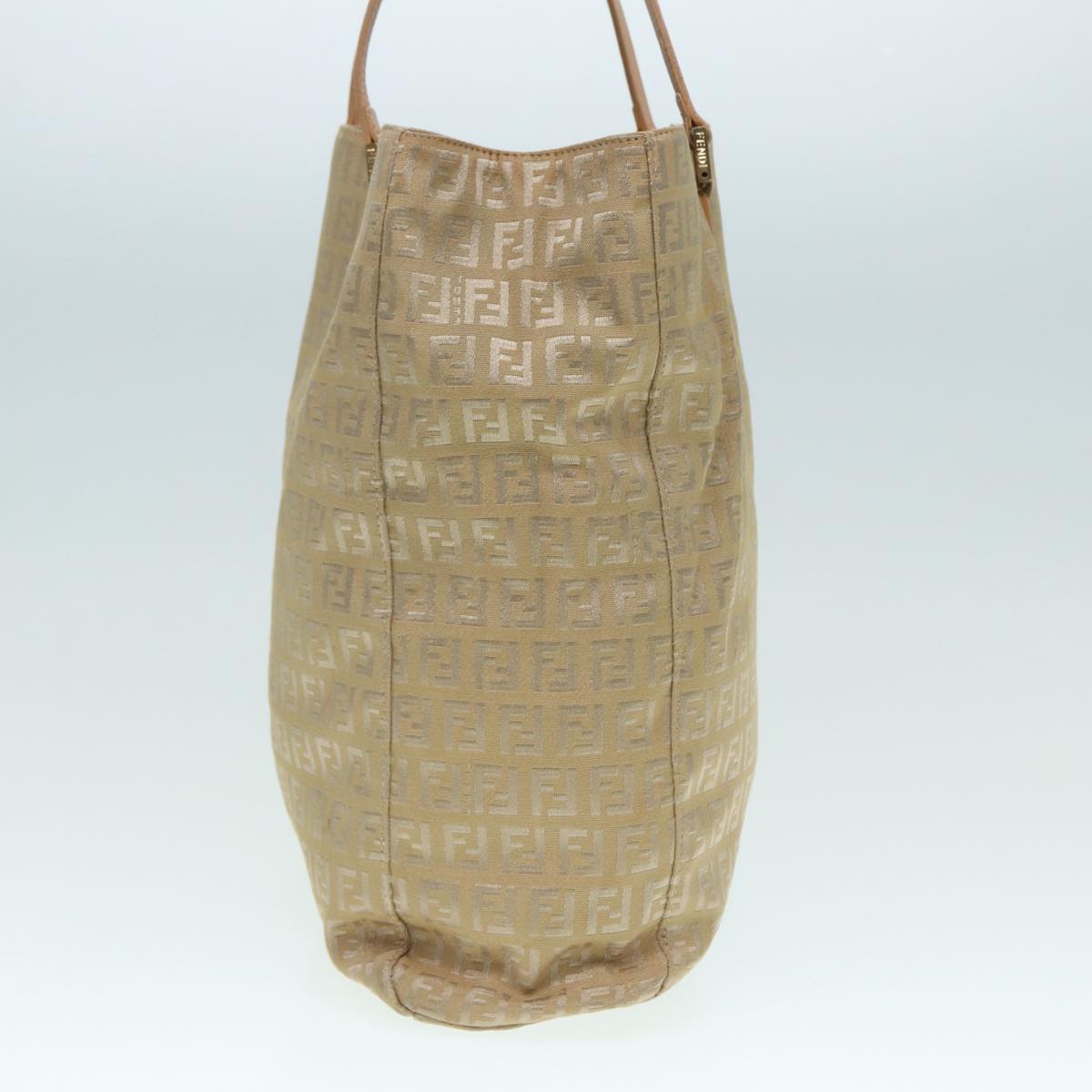 FENDI Zucchino Canvas Tote Bag Beige Gold 90378